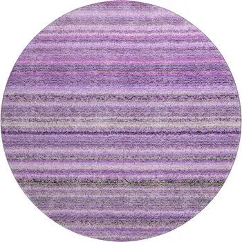 8' Purple And Gray Striped Washable Round Rug With UV Protection