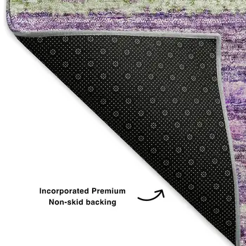 8' Purple And Gray Striped Washable Round Rug With UV Protection