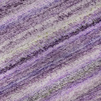 8' Purple And Gray Striped Washable Round Rug With UV Protection