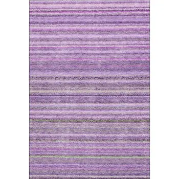 9' X 12' Purple And Gray Striped Washable Area Rug With UV Protection