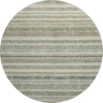 8' Sage And Ivory Striped Washable Round Rug With UV Protection