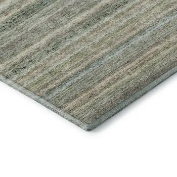 8' Sage And Ivory Striped Washable Round Rug With UV Protection