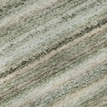 8' Sage And Ivory Striped Washable Round Rug With UV Protection