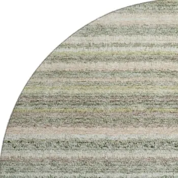 8' Sage And Ivory Striped Washable Round Rug With UV Protection
