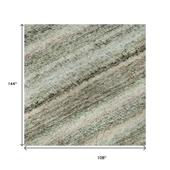 9' X 12' Sage And Ivory Striped Washable Area Rug With UV Protection