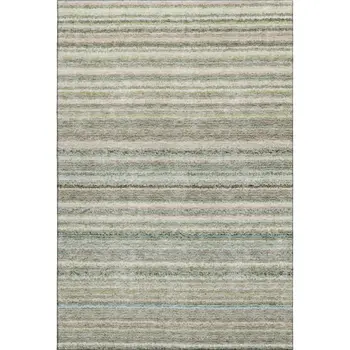 10' X 14' Sage And Ivory Striped Washable Area Rug With UV Protection