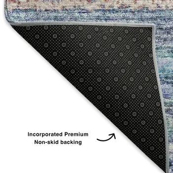 9' X 12' Sky Blue And Gray Striped Washable Area Rug With UV Protection