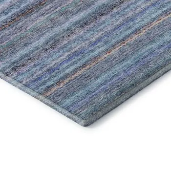9' X 12' Sky Blue And Gray Striped Washable Area Rug With UV Protection