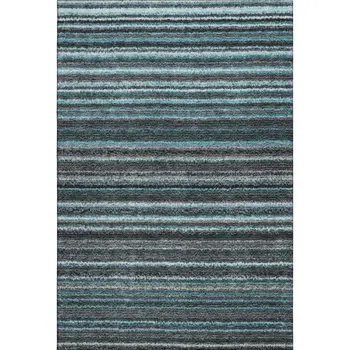 5' X 8' Teal And Gray Striped Washable Area Rug With UV Protection