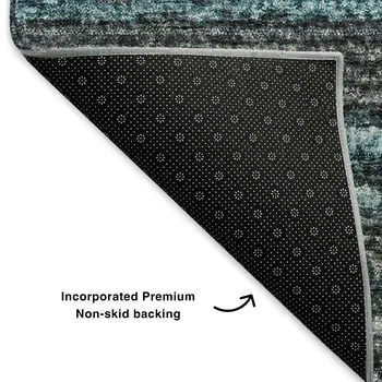 5' X 8' Teal And Gray Striped Washable Area Rug With UV Protection