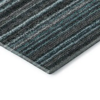 5' X 8' Teal And Gray Striped Washable Area Rug With UV Protection
