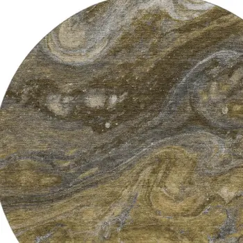 8' Brown Gray And Ivory Abstract Washable Round Rug With UV Protection