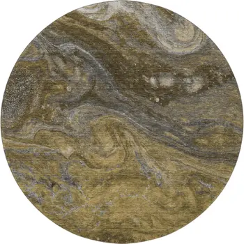 8' Brown Gray And Ivory Abstract Washable Round Rug With UV Protection