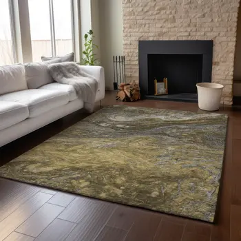 9' X 12' Brown Gray And Ivory Abstract Washable Area Rug With UV Protection
