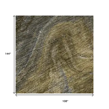 9' X 12' Brown Gray And Ivory Abstract Washable Area Rug With UV Protection