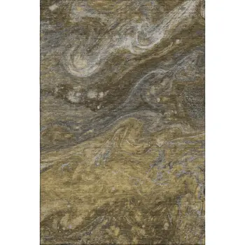 10' X 14' Brown Gray And Ivory Abstract Washable Area Rug With UV Protection