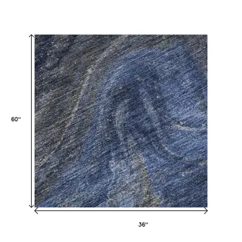 3' X 5' Blue Gray And Ivory Abstract Washable Area Rug With UV Protection