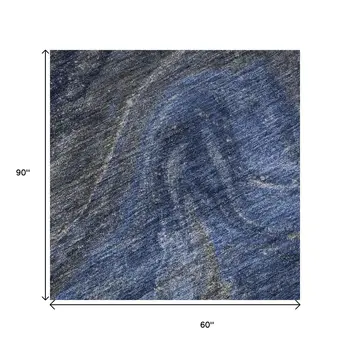 5' X 8' Blue Gray And Ivory Abstract Washable Area Rug With UV Protection