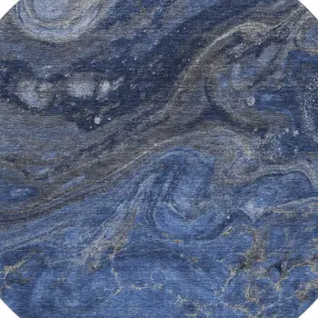8' Blue Gray And Ivory Abstract Washable Round Rug With UV Protection