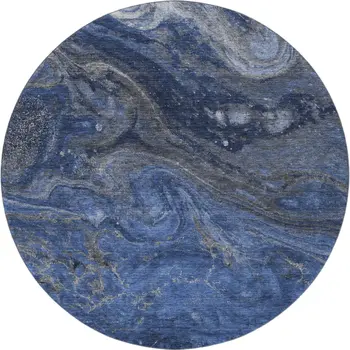 8' Blue Gray And Ivory Abstract Washable Round Rug With UV Protection
