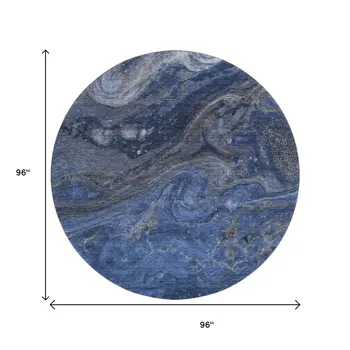 8' Blue Gray And Ivory Abstract Washable Round Rug With UV Protection