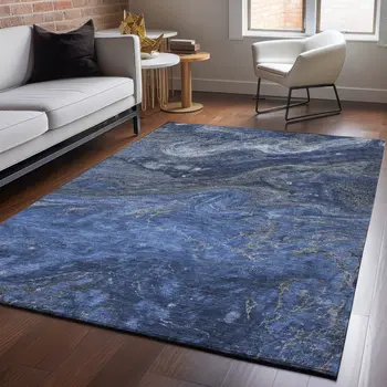 9' X 12' Blue Gray And Ivory Abstract Washable Area Rug With UV Protection