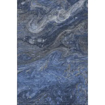 9' X 12' Blue Gray And Ivory Abstract Washable Area Rug With UV Protection