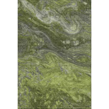 5' X 8' Green Gray And Ivory Abstract Washable Area Rug With UV Protection