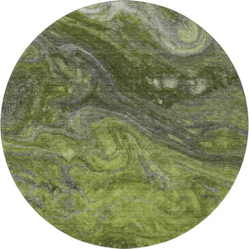 8' Green Gray And Ivory Abstract Washable Round Rug With UV Protection
