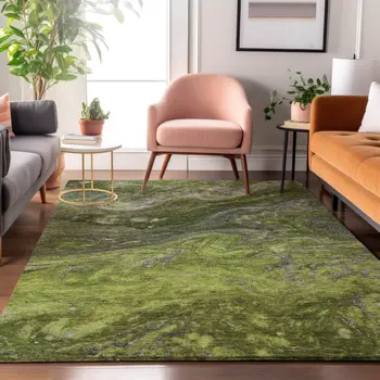 8' X 10' Green Gray And Ivory Abstract Washable Area Rug With UV Protection