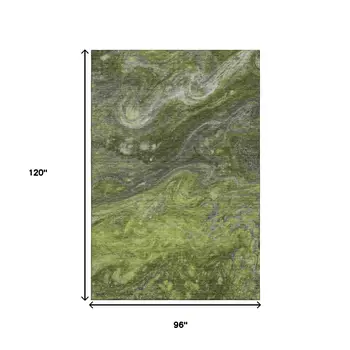 8' X 10' Green Gray And Ivory Abstract Washable Area Rug With UV Protection