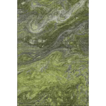 9' X 12' Green Gray And Ivory Abstract Washable Area Rug With UV Protection