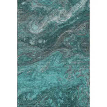 8' X 10' Teal Gray And Ivory Abstract Washable Area Rug With UV Protection