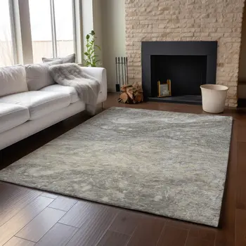 3' X 5' Taupe Gray And Ivory Abstract Washable Area Rug With UV Protection