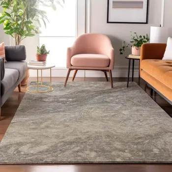 8' X 10' Taupe Gray And Ivory Abstract Washable Area Rug With UV Protection