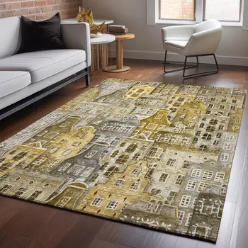5' X 8' Brown Gray And Ivory Abstract Geometric Washable Area Rug With UV Protection
