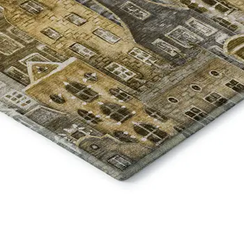 5' X 8' Brown Gray And Ivory Abstract Geometric Washable Area Rug With UV Protection