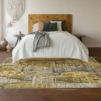 5' X 8' Brown Gray And Ivory Abstract Geometric Washable Area Rug With UV Protection
