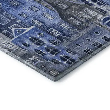 3' X 5' Blue Gray And Ivory Abstract Geometric Washable Area Rug With UV Protection