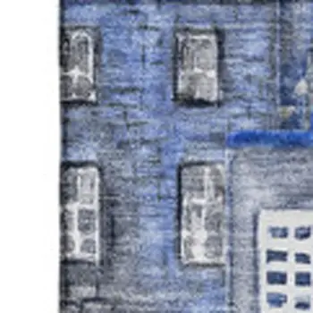 3' X 5' Blue Gray And Ivory Abstract Geometric Washable Area Rug With UV Protection