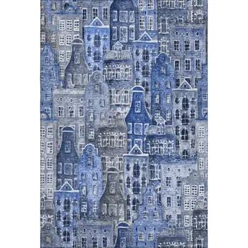 5' X 8' Blue Gray And Ivory Abstract Geometric Washable Area Rug With UV Protection