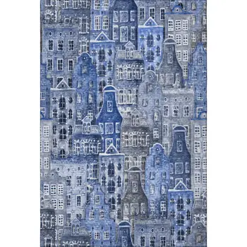 5' X 8' Blue Gray And Ivory Abstract Geometric Washable Area Rug With UV Protection
