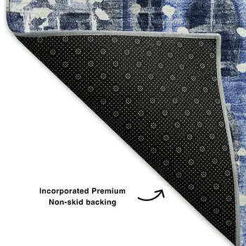 8' Blue Gray And Ivory Abstract Geometric Washable Round Rug With UV Protection