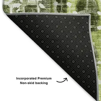 8' X 10' Green Gray And Ivory Abstract Geometric Washable Area Rug With UV Protection