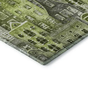 8' X 10' Green Gray And Ivory Abstract Geometric Washable Area Rug With UV Protection