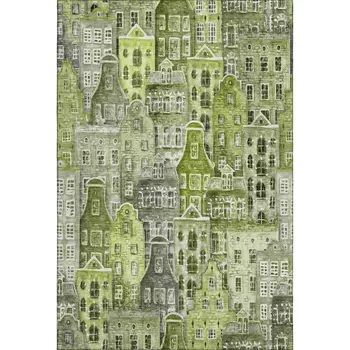 9' X 12' Green Gray And Ivory Abstract Geometric Washable Area Rug With UV Protection