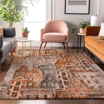 10' X 14' Chili Red Gray And Ivory Abstract Geometric Washable Area Rug With UV Protection