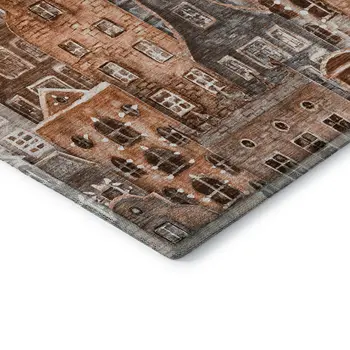 10' X 14' Chili Red Gray And Ivory Abstract Geometric Washable Area Rug With UV Protection