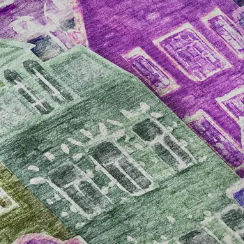 3' X 5' Purple Green And Pink Abstract Geometric Washable Area Rug With UV Protection