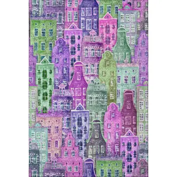 3' X 5' Purple Green And Pink Abstract Geometric Washable Area Rug With UV Protection